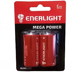Батарейка ENERLIGHT MEGA POWER R14 лужнi 2шт блiстер