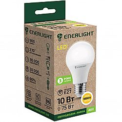 Лампа свiтлодiодна ENERLIGHT A60 10Вт 3000К Е27, гарантiя 2 роки